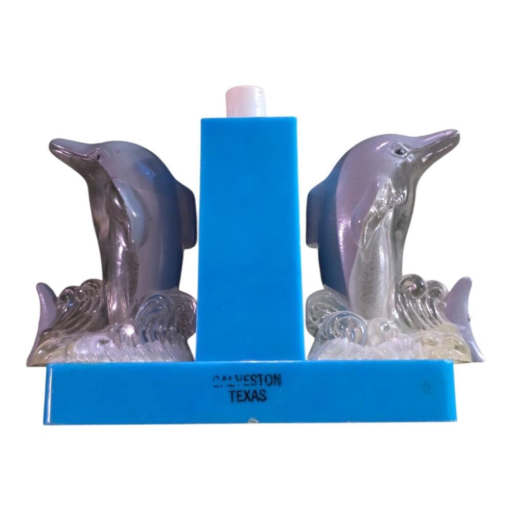 Vintage dolphin push button salt pepper shaker Galveston TX Travel Souvenier